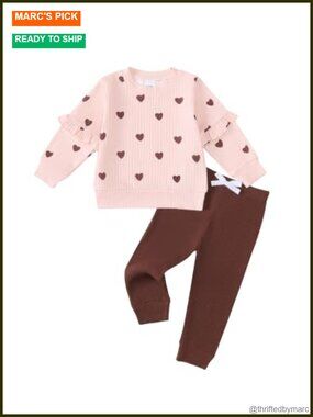 Infant Baby Girl 2-Piece Ruffle Sweatshirt and Joggers Set, Long Sleeve, Cotton